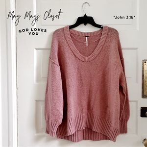 Free People Dusty Rose Oversized Sweater Comfy Pink BOHO XS